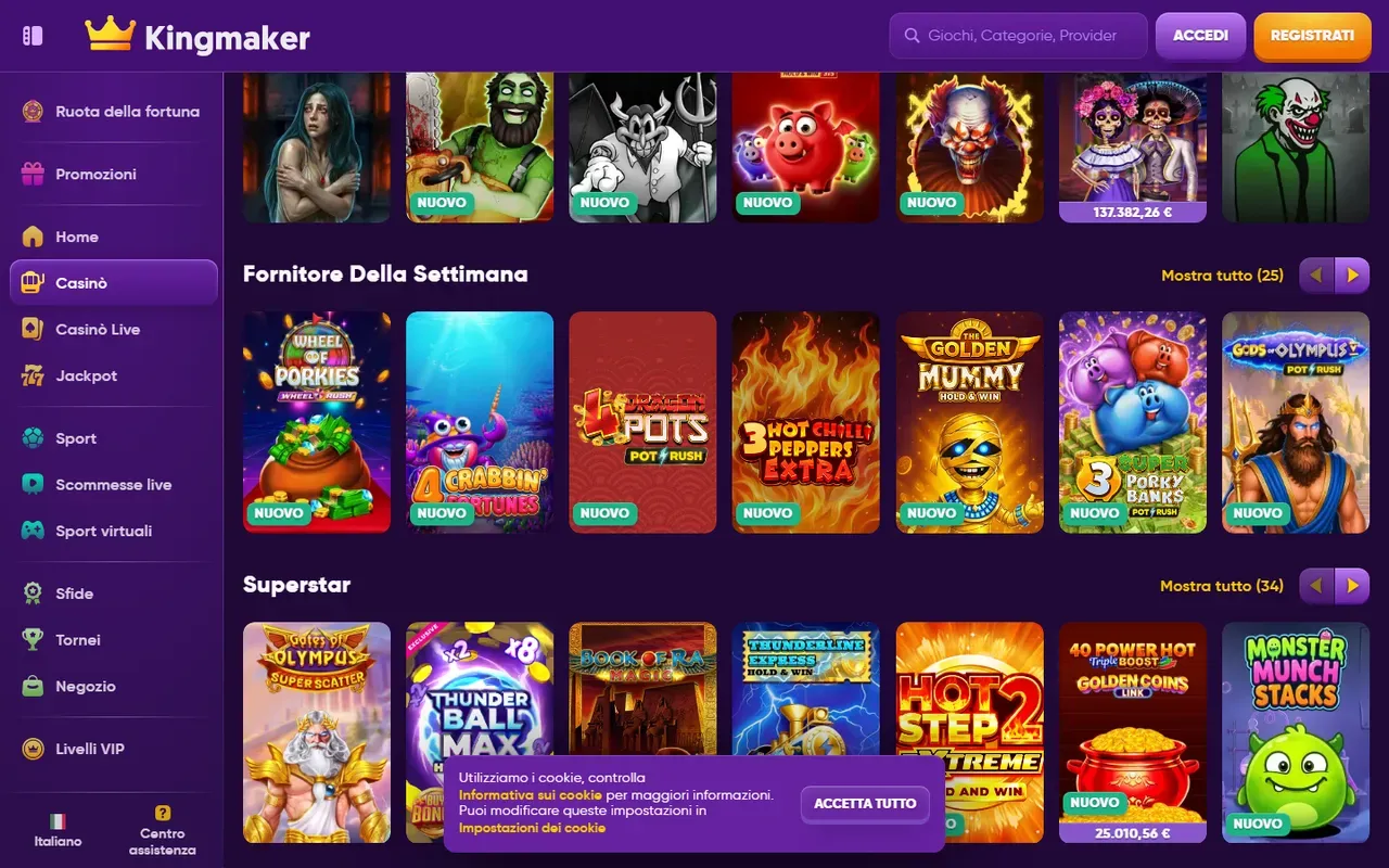 Giochi e slot di Kingmaker Casino
