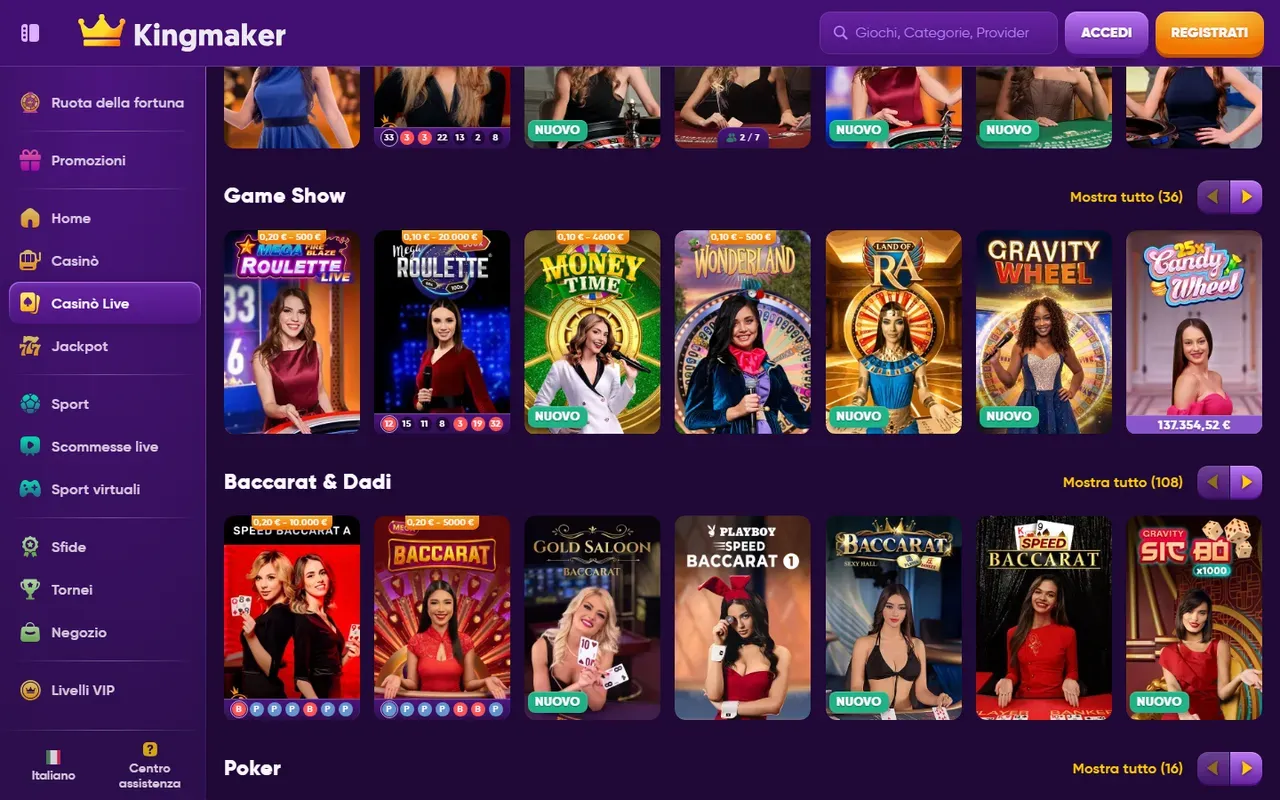 Tavoli del Live Casino Kingmaker