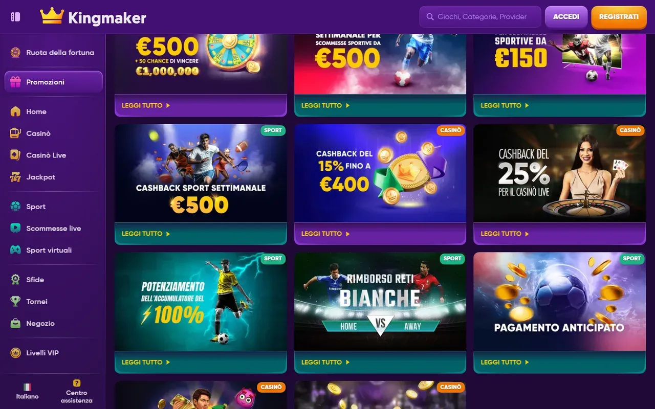 Bonus e promozioni Kingmaker Casino