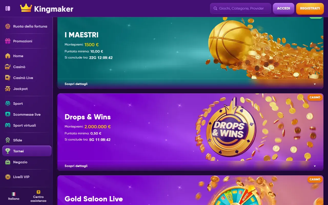 Tornei e premi di Kingmaker Casino